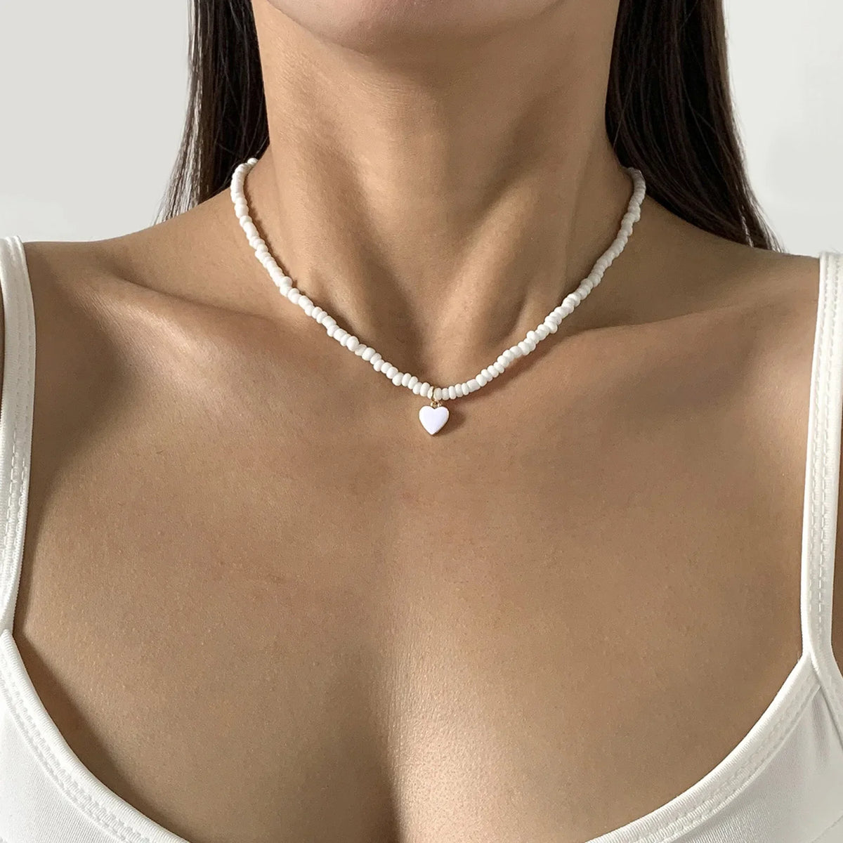 Y2K Seed Beads Heart Pendant Necklace