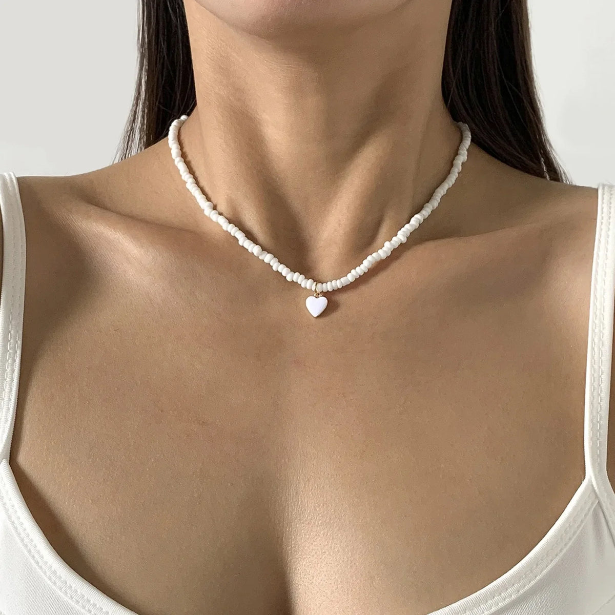 Y2K Seed Beads Heart Pendant Necklace
