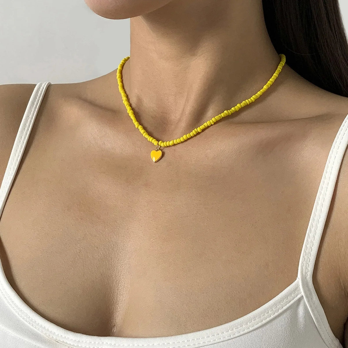 Y2K Seed Beads Heart Pendant Necklace