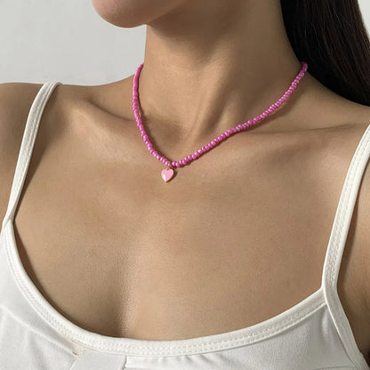 Y2K Seed Beads Heart Pendant Necklace
