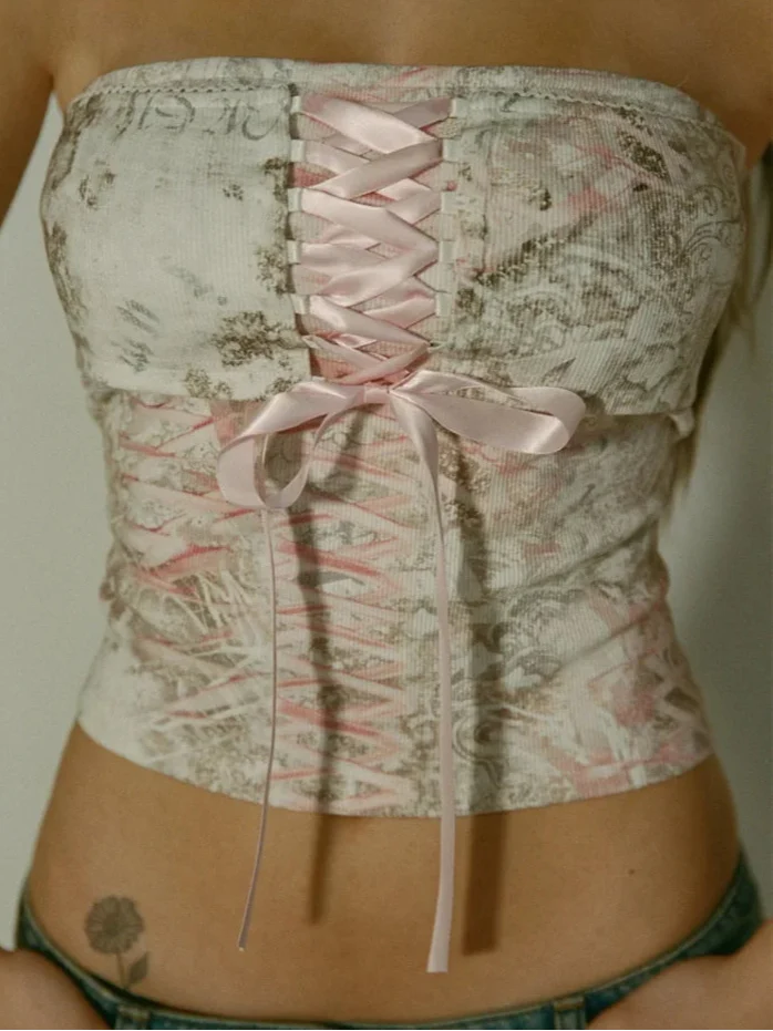 Y2K Sexy Ribbon Strapless Bandeau Tube Top