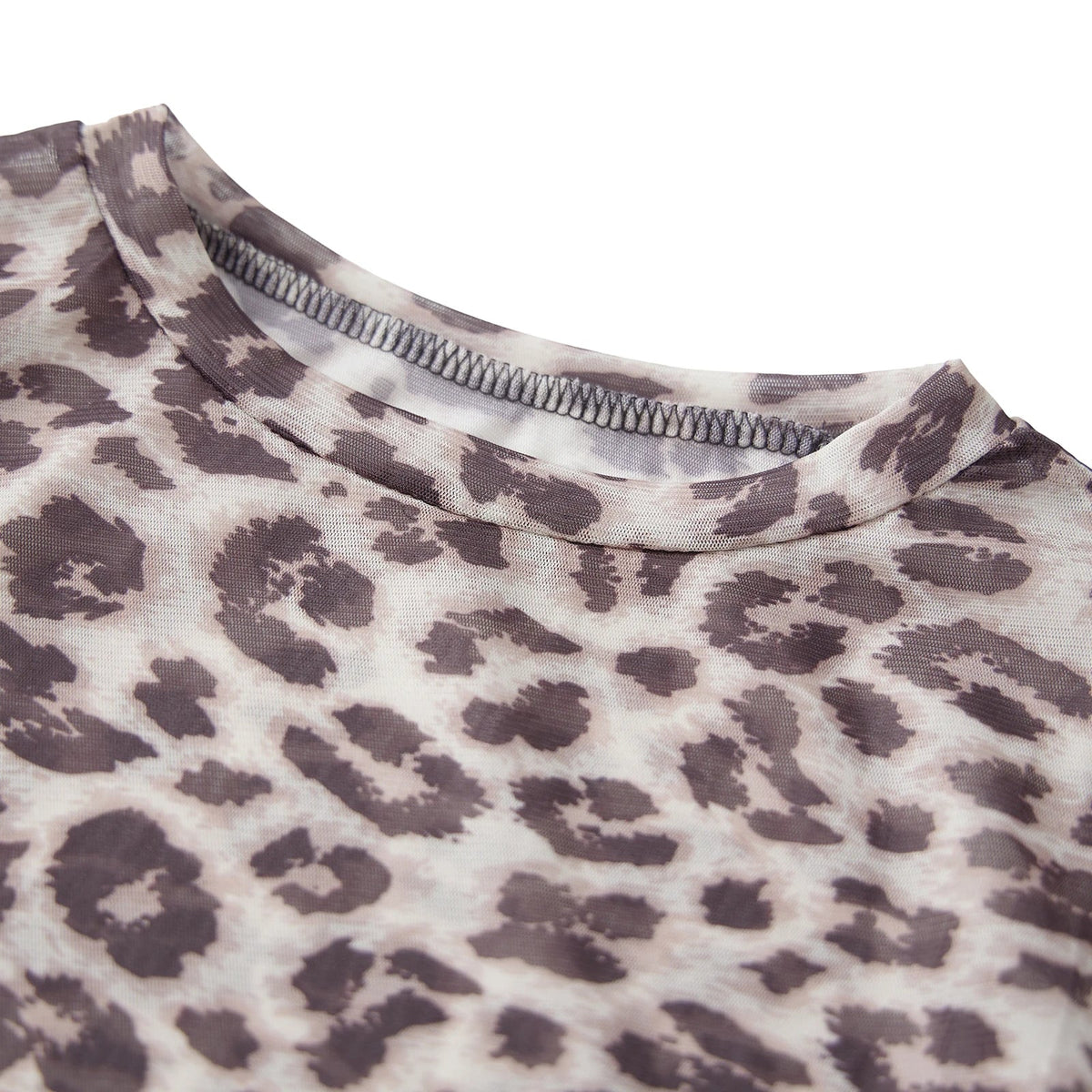 Y2K Sheer Mesh Leopard Print Graphic Long Sleeve Top