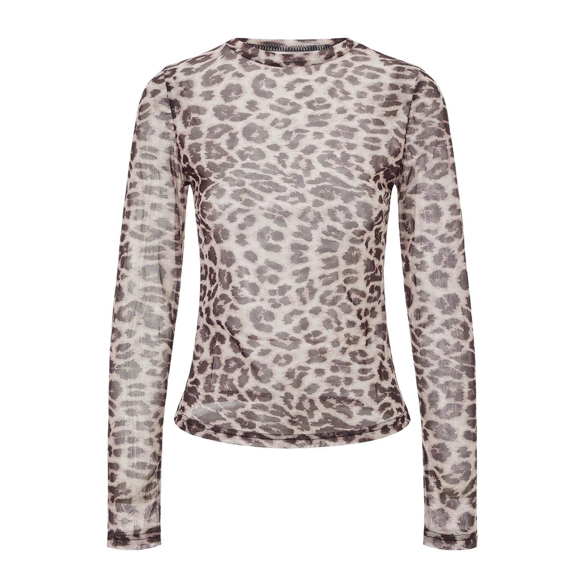 Y2K Sheer Mesh Leopard Print Graphic Long Sleeve Top