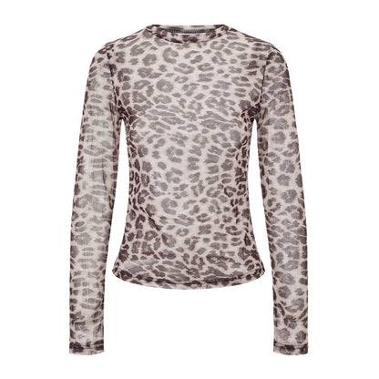 Y2K Sheer Mesh Leopard Print Graphic Long Sleeve Top