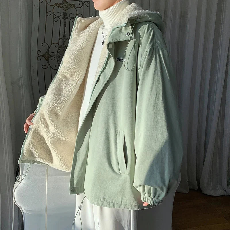 Y2K Sherpa Fleece Lined Hooded Jacket Coat