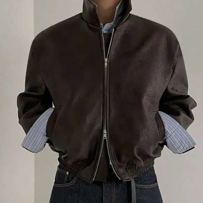 Y2K Short Essentials Zip Up Faux Leather Jacket