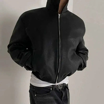 Y2K Short Essentials Zip Up Faux Leather Jacket