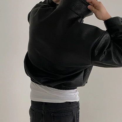 Y2K Short Essentials Zip Up Faux Leather Jacket