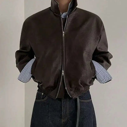 Y2K Short Essentials Zip Up Faux Leather Jacket