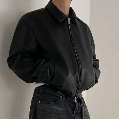 Y2K Short Essentials Zip Up Faux Leather Jacket
