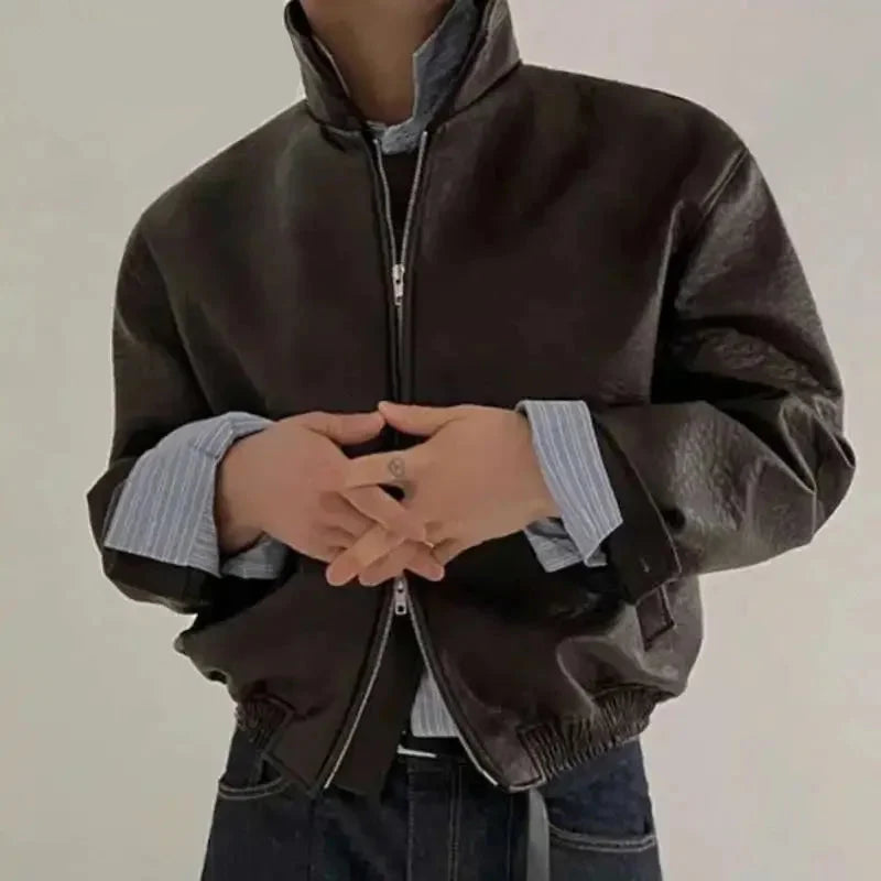 Y2K Short Essentials Zip Up Faux Leather Jacket