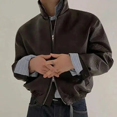 Y2K Short Essentials Zip Up Faux Leather Jacket