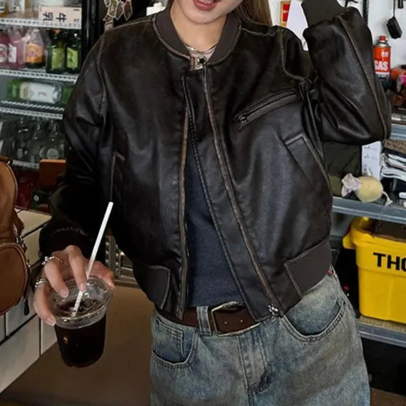 Y2K Short Motorcycle Leather Jacket