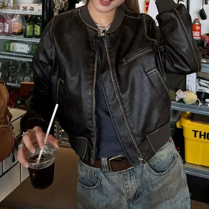 Y2K Short Motorcycle Leather Jacket