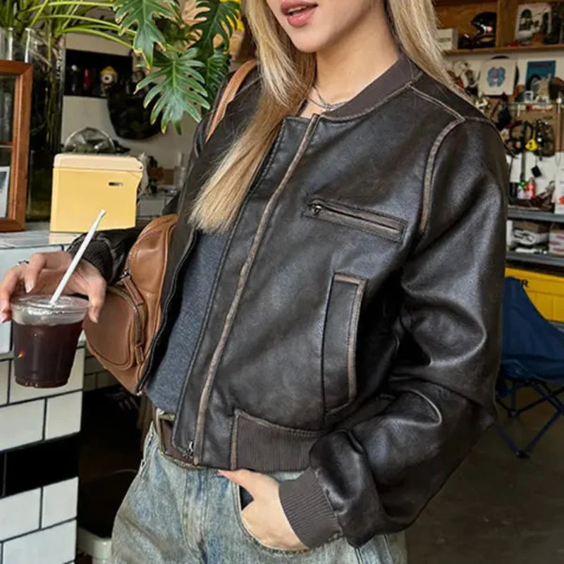 Y2K Short Motorcycle Leather Jacket