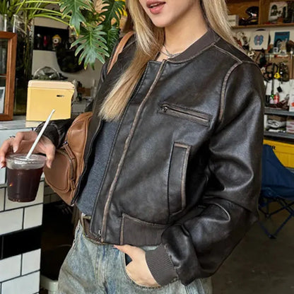Y2K Short Motorcycle Leather Jacket