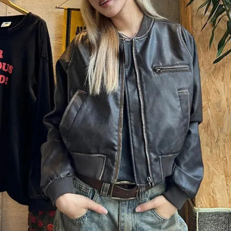 Y2K Short Motorcycle Leather Jacket