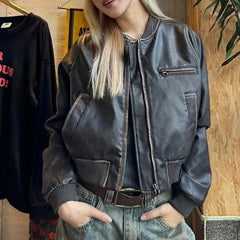 Y2K Short Motorcycle Leather Jacket