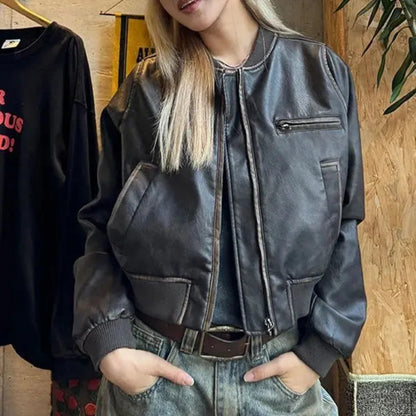 Y2K Short Motorcycle Leather Jacket