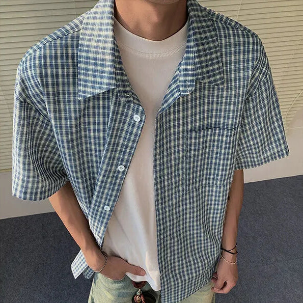 Y2K Short Sleeve Plaid Button Down Shirt