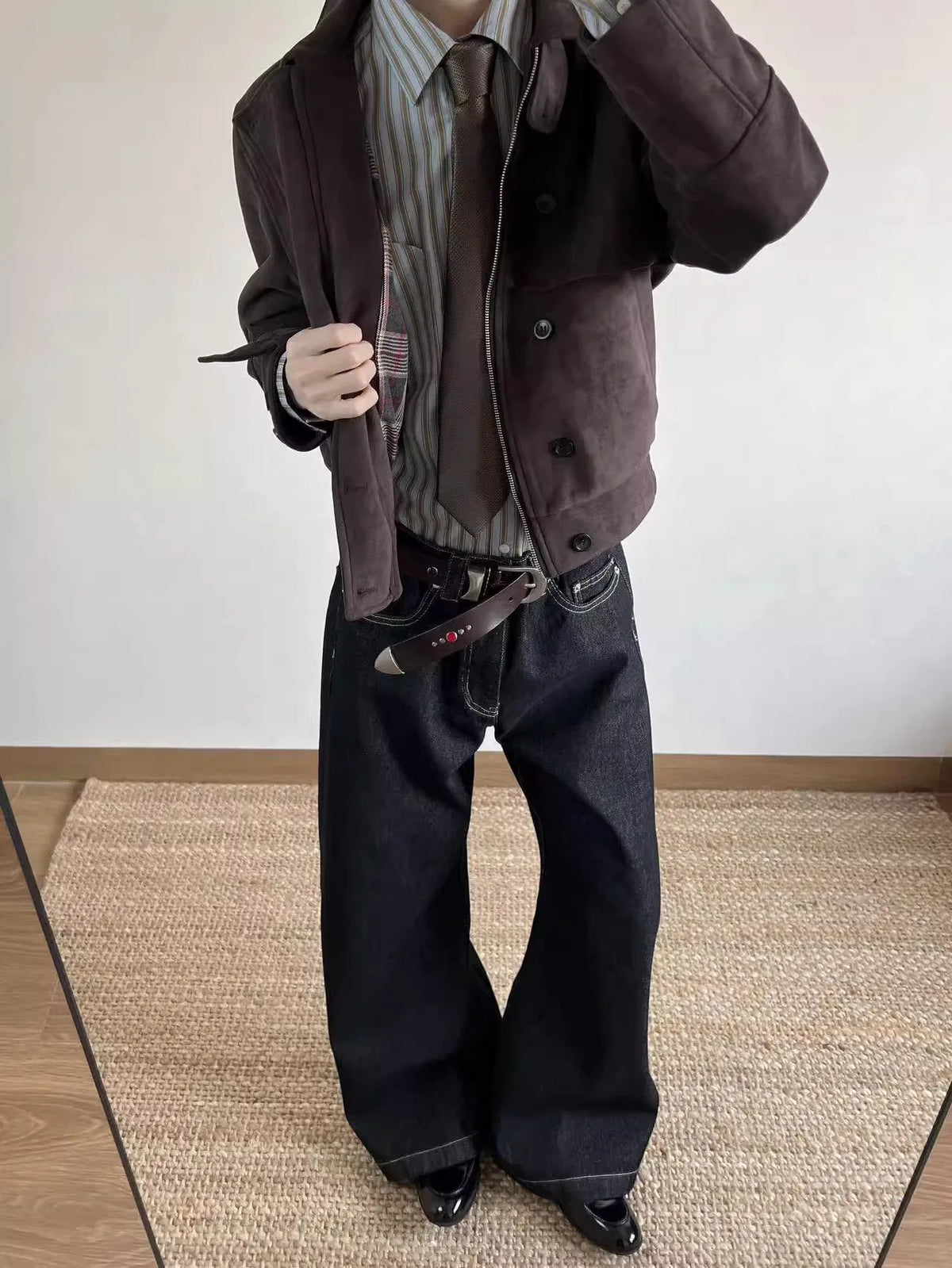 Y2K Short Soft Brown Faux Suede Leather Jacket