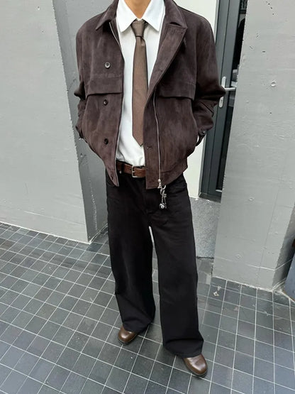 Y2K Short Soft Brown Faux Suede Leather Jacket