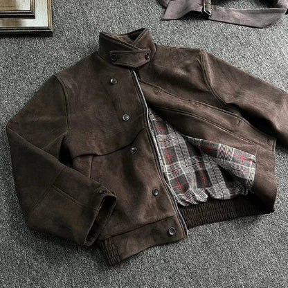 Y2K Short Soft Brown Faux Suede Leather Jacket