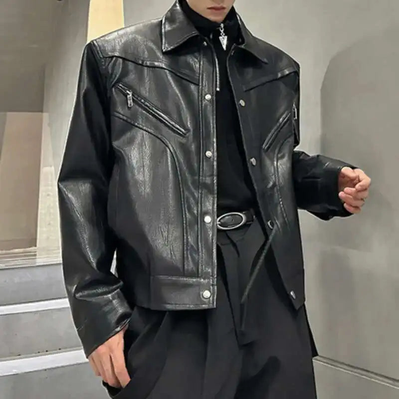 Y2K Shoulder Padded Mens Faux Leather Jacket
