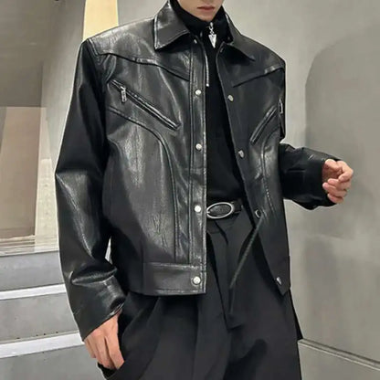 Y2K Shoulder Padded Mens Faux Leather Jacket