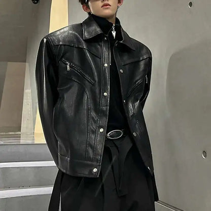 Y2K Shoulder Padded Mens Faux Leather Jacket