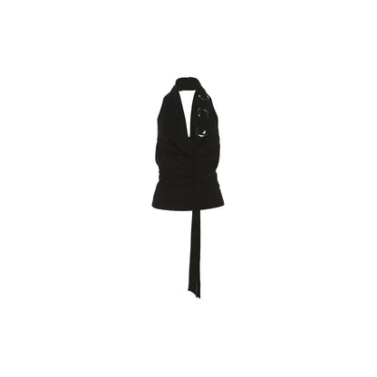 Y2K Simple Black Sexy Halter Plunge Low Cut Top