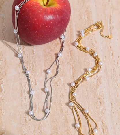 Y2K Simulated Pearl Layered Stacking Necklace