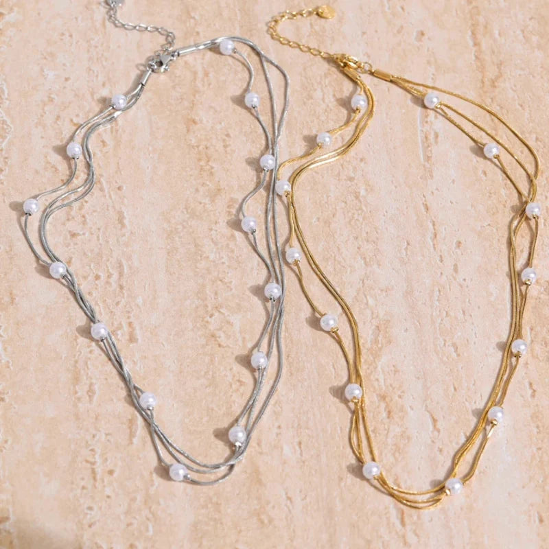 Y2K Simulated Pearl Layered Stacking Necklace
