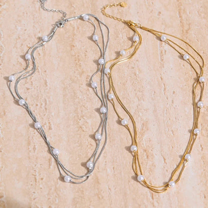 Y2K Simulated Pearl Layered Stacking Necklace