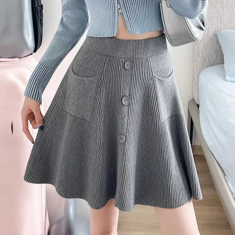 Y2K Slim Knit High Waist A Line Mini Skirt