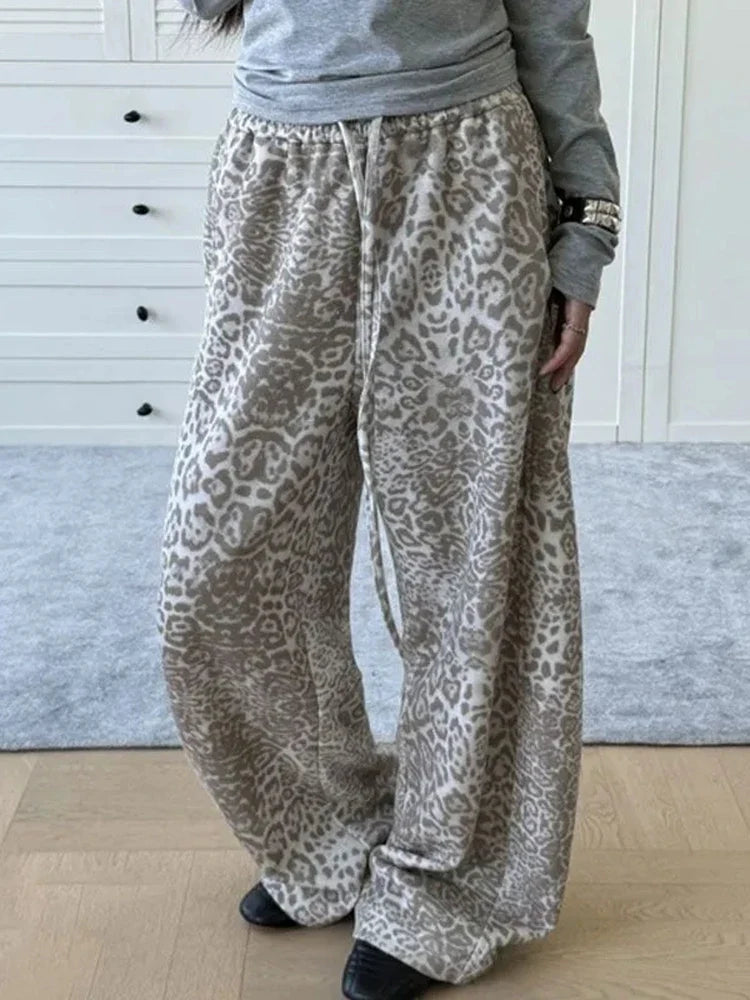 Y2K Snow Leopard High Waist Sweatpants Joggers Trousers