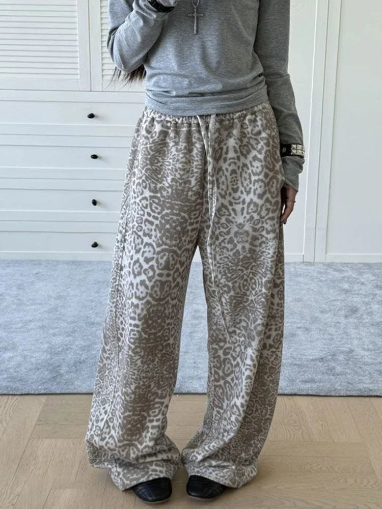 Y2K Snow Leopard High Waist Sweatpants Joggers Trousers