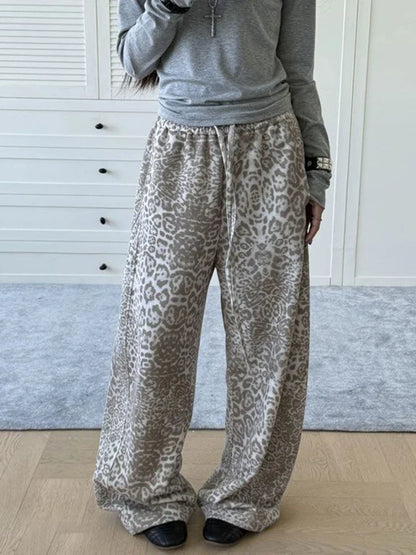 Y2K Snow Leopard High Waist Sweatpants Joggers Trousers
