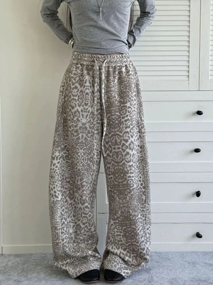 Y2K Snow Leopard High Waist Sweatpants Joggers Trousers