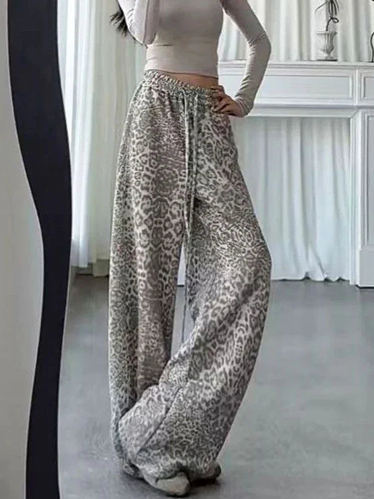 Y2K Snow Leopard High Waist Sweatpants Joggers Trousers