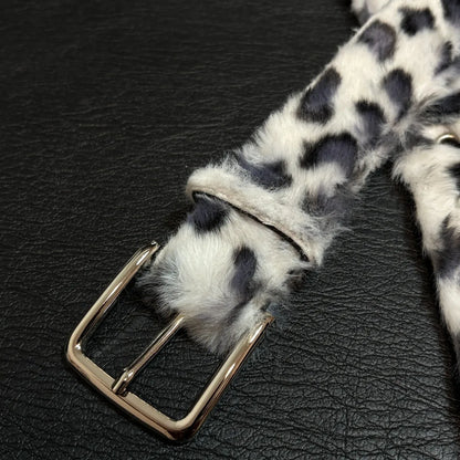 Y2K Snow Leopard Print Faux Fur and Leather Belt