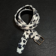 Y2K Snow Leopard Print Faux Fur and Leather Belt