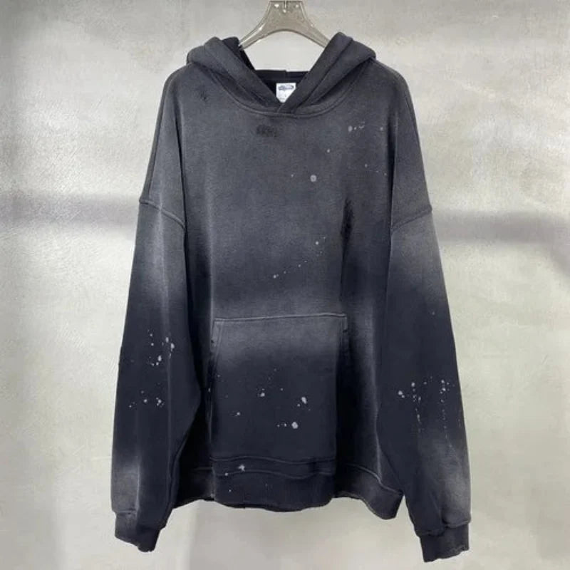 Y2K Speckled Ink Faded Distressed Baggy Hoodie