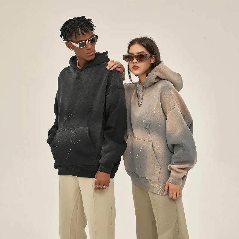 Y2K Speckled Ink Faded Distressed Baggy Hoodie