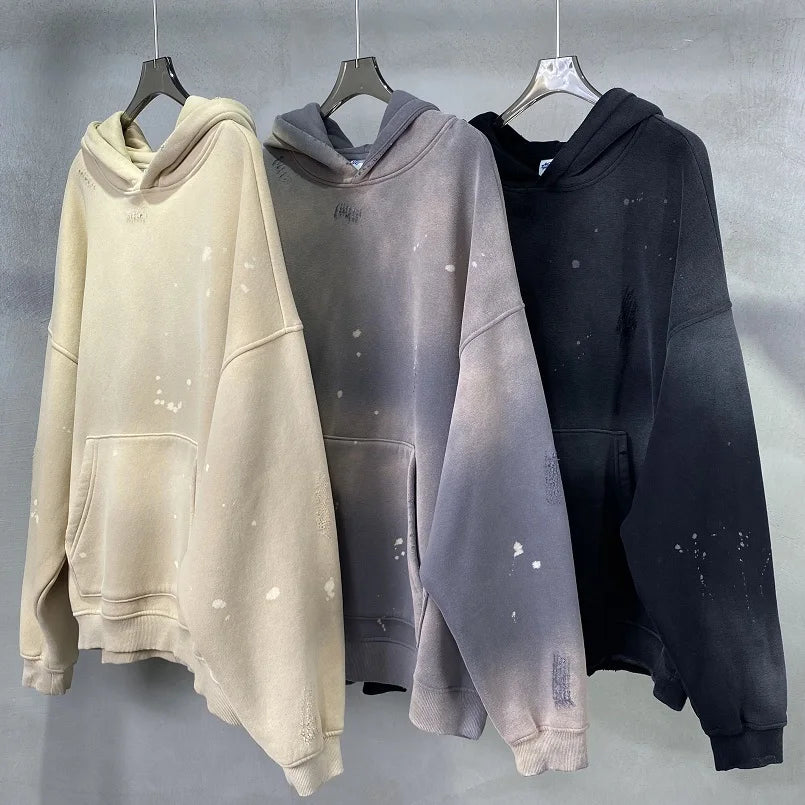 Y2K Speckled Ink Faded Distressed Baggy Hoodie