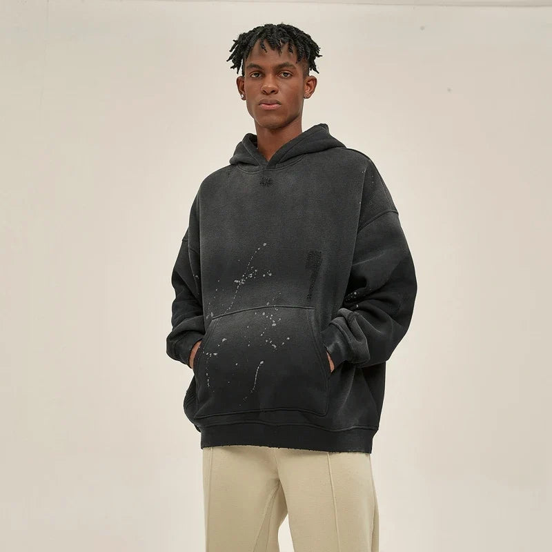 Y2K Speckled Ink Faded Distressed Baggy Hoodie