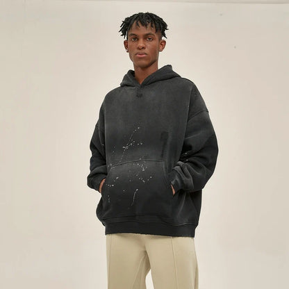 Y2K Speckled Ink Faded Distressed Baggy Hoodie