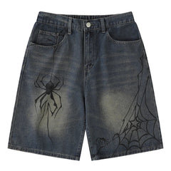 Y2K Spider Cobweb Graphic Jorts