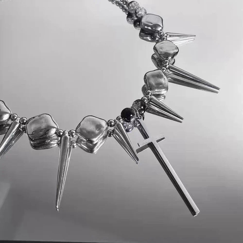 Y2K Spiked Cross Necklace