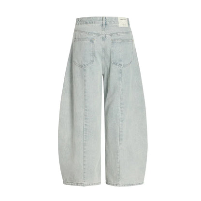 Y2K Spliced Washed Baggy Denim Curved Barrel Jeans